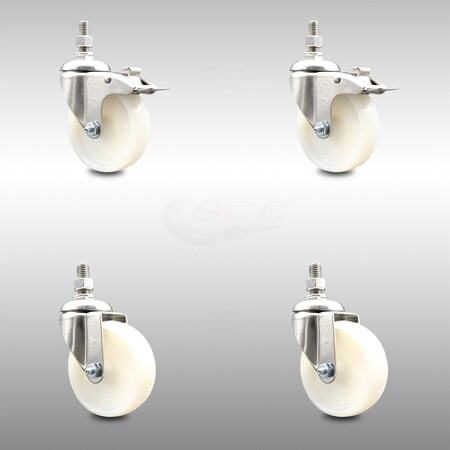 Service Caster 4 Inch 316SS Nylon Wheel Swivel 1/2 Inch Threaded Stem Caster Lock Brake SCC, 2PK SCC-SS316TSTTL20S414-NYS-121315-2-S2
